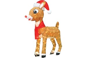 ProductWorks 32-Inch Pre-Lit 3D Rudolph with Santa Hat and Scarf Christmas Holiday Yard Art Decoration, 120 Lights