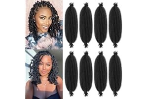 MCNJM Springy Afro Twist Hair 8 Packs Marley Twist Braiding Hair 16 Inch Pre-Fluffed Spring Twist Hair For Soft Locs Afro Twist Hair For Women(1B#）