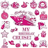 My Birthday Cruise Door Magnets Decorations, Hot Pink Happy Birthday Cruise Ship Door Decor Magnetic for Women Men Girls Boys Anniversary Party Supplies Favors Door Refrigerator Fridge Car Kitchen