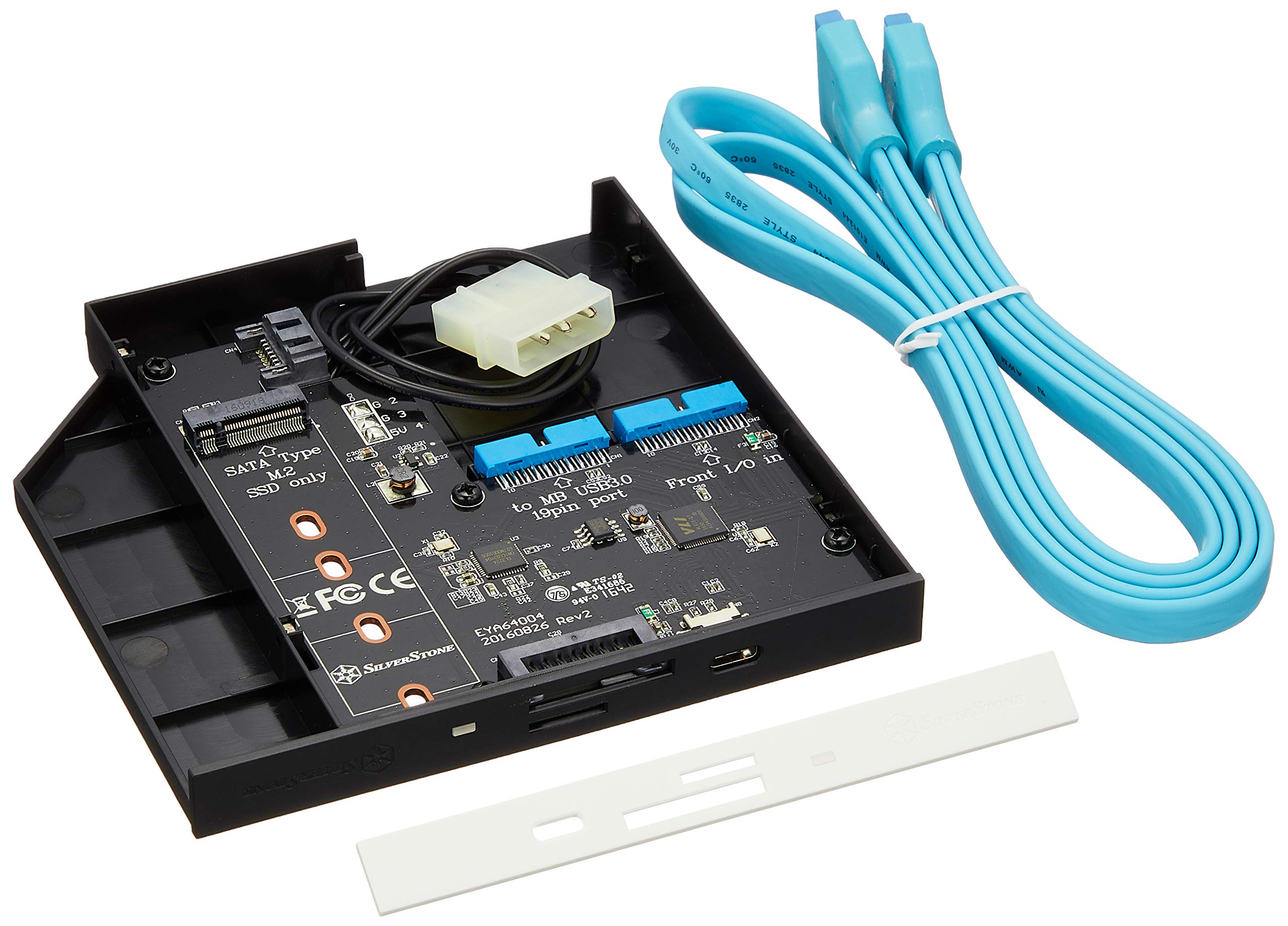 SilverStone SST-FPS01-C - 12.7mm Tray Loading Slim Optical Bay with 1x USB3.0, 1x USB 3.0 Type C, Card Reader, M.2 SATA type SSD Slot