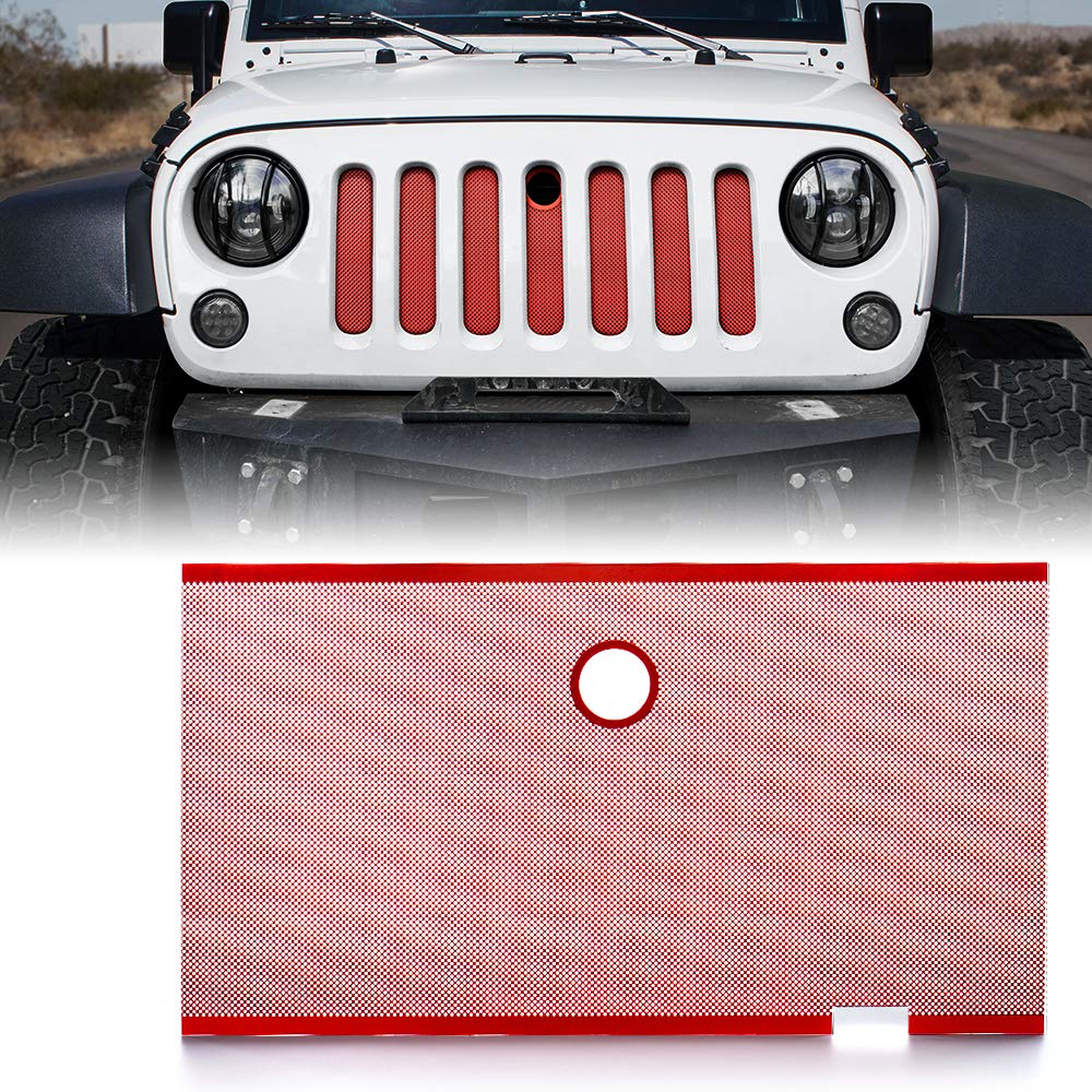 Xprite Red Aluminum Alloy Mesh Grill Insert with Hood Lock Hole Compatible with 2007-2018 Jeep Wrangler JK JKU Stock Grille Image