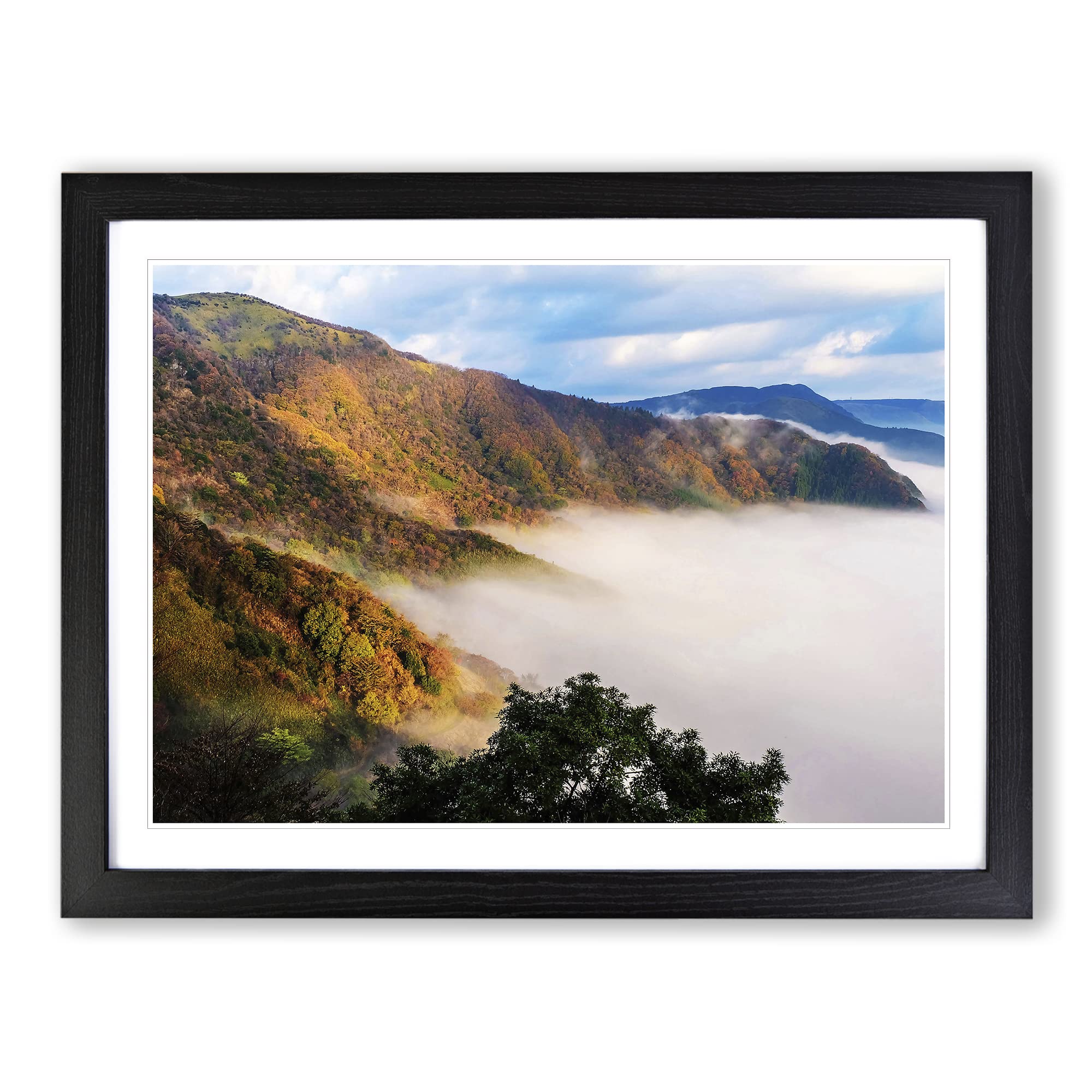 Landscape Aso Kumamoto Japan Mountain No.2 Modern Framed Wall Art Print, Ready to Hang Picture for Living Room Bedroom Home Office Décor, Black A3 (46 x 34 cm)