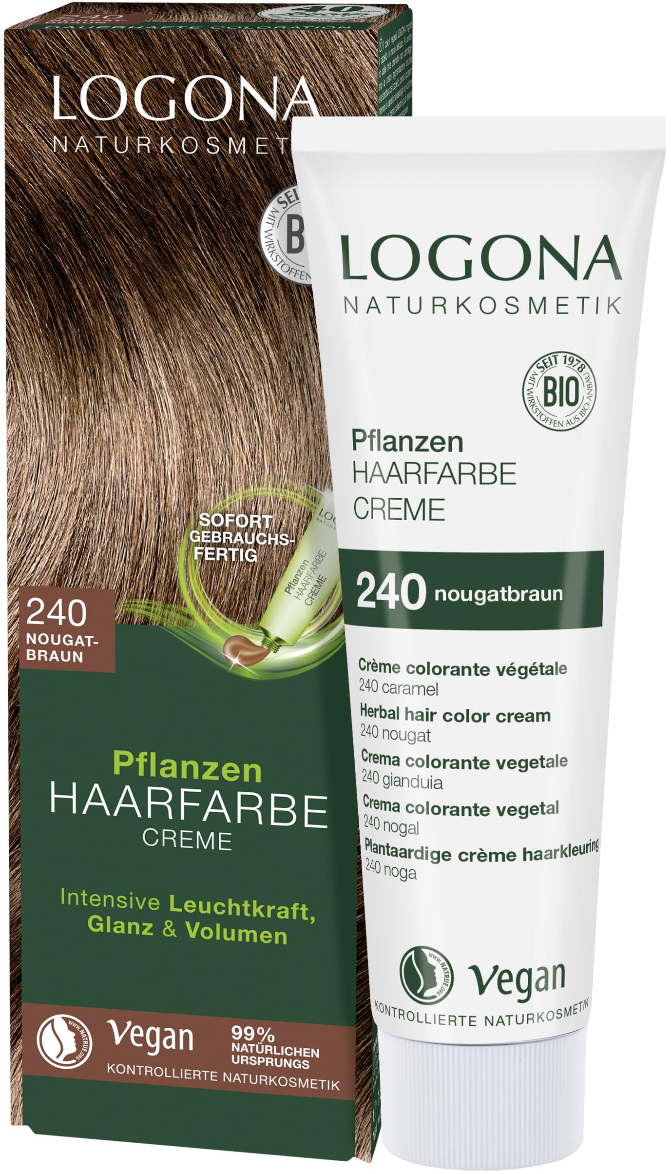 Logona Herbal Hair Color Cream, 240 Nougat Brown