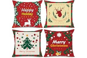 AEHHDL Christmas Throw Pillow Covers 18x18 Inch Set of 4,Red Reindeer Polka Dots Pillow Case Xmas Decorations and Supplies for Home Sofa Couch (18x18 Inch Set of 4)