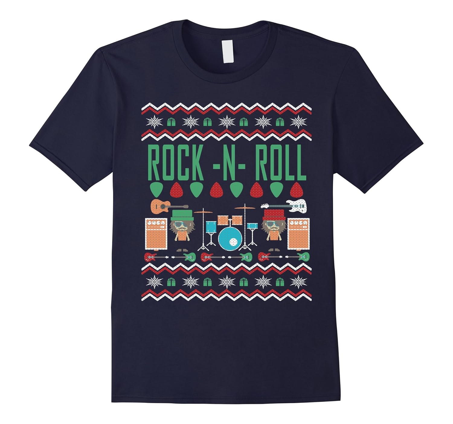 Rock Band Ugly Christmas T-shirt - Great for Music Fans-Rose