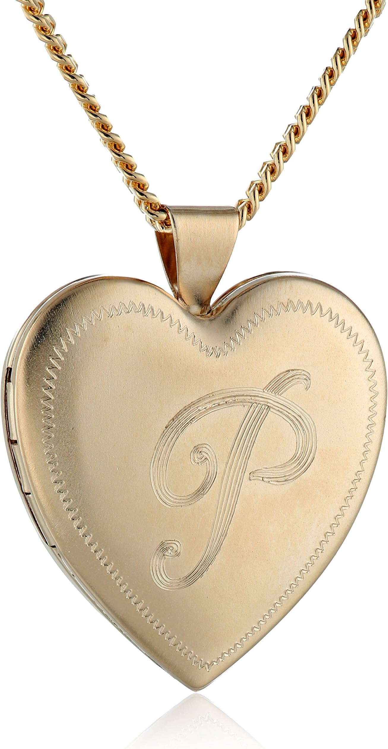 18k Gold-Plated Initial "P" Heart 26mm (1") Locket Necklace, 24"
