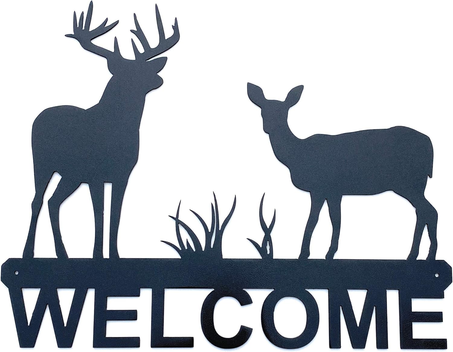 Eagle Eye Products LLC Deer Welcome Sign | Deer Welcome | Whitetail | Wall Art | Metal Welcome Sign | Decorative Indoor Outdoor Sign | Black Finish 15"X12"