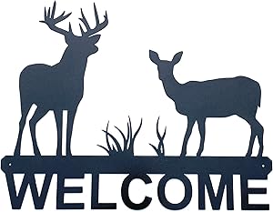 Eagle Eye Products LLC Deer Welcome Sign | Deer Welcome | Whitetail | Wall Art | Metal Welcome Sign | Decorative Indoor Outdoor Sign | Black Finish 15"X12"