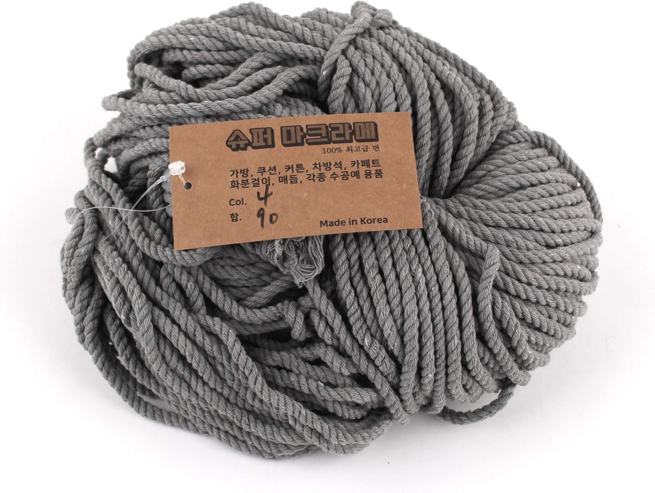Super Macrame Cord 4mm x 87yd (80m) Light Gray Color Natural Cotton Handmade Wall Hangings Plant Hanger Crochet Dream Catcher DIY Craft Rope
