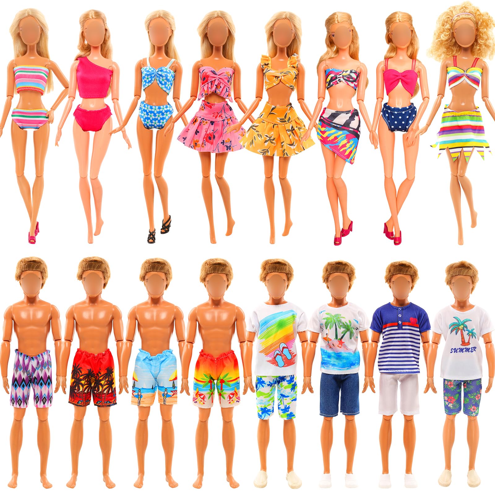 Miunana Handmade Doll Clothes and Accessories - 12 Pcs Set for 11.5 Inch Dolls - Swim Clothes, Trunks, Suits, Skateboard, Lifebuoys