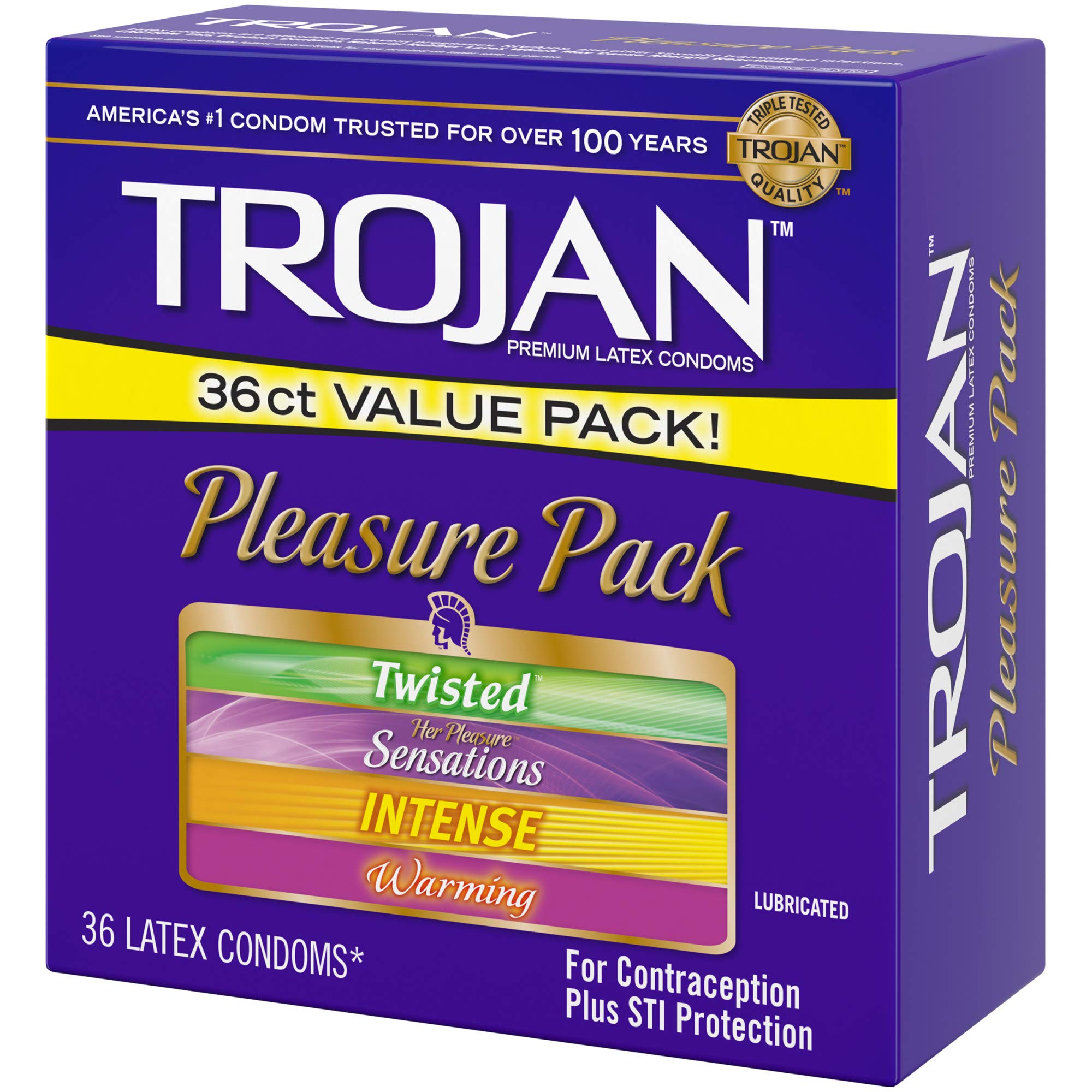 Trojan Pleasure Variety Pack Lubricated Condoms 36 Count (Packaging