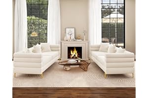 AMERLIFE Sofa, 2 Piece Set 85 inch Oversized Sofa- Comfy Sofa Couch, 3 Seater Sofa for Living Room- Bouclé Deep Seat Sofa White