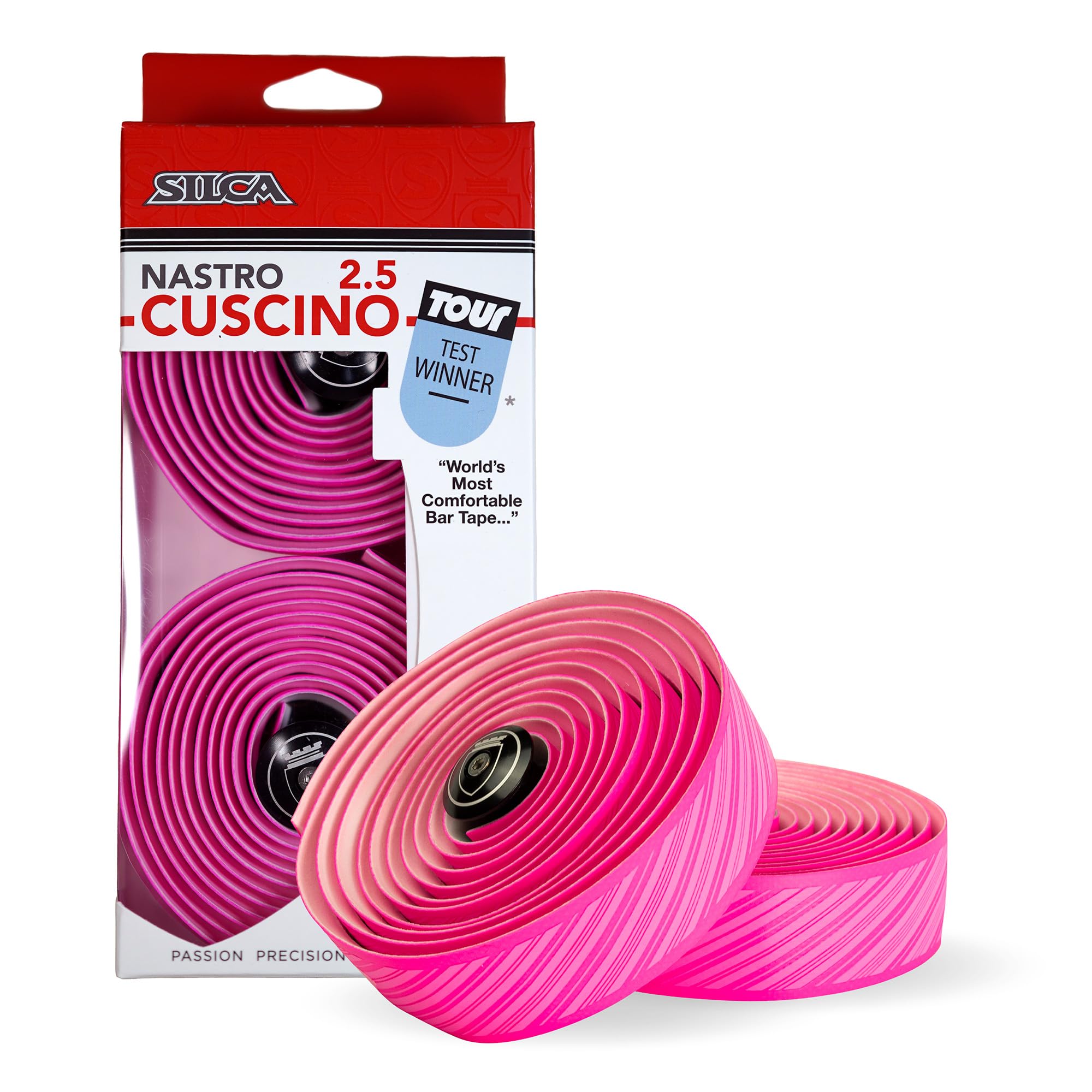 SILCA Nastro Cuscino Bike Handlebar Tape, Pink 2.5mm – Extra Thick Bike Bar Tape, Comes with Aluminum End Plugs & Installation Kit – Durable, Comfortable, and Vibration-Damping