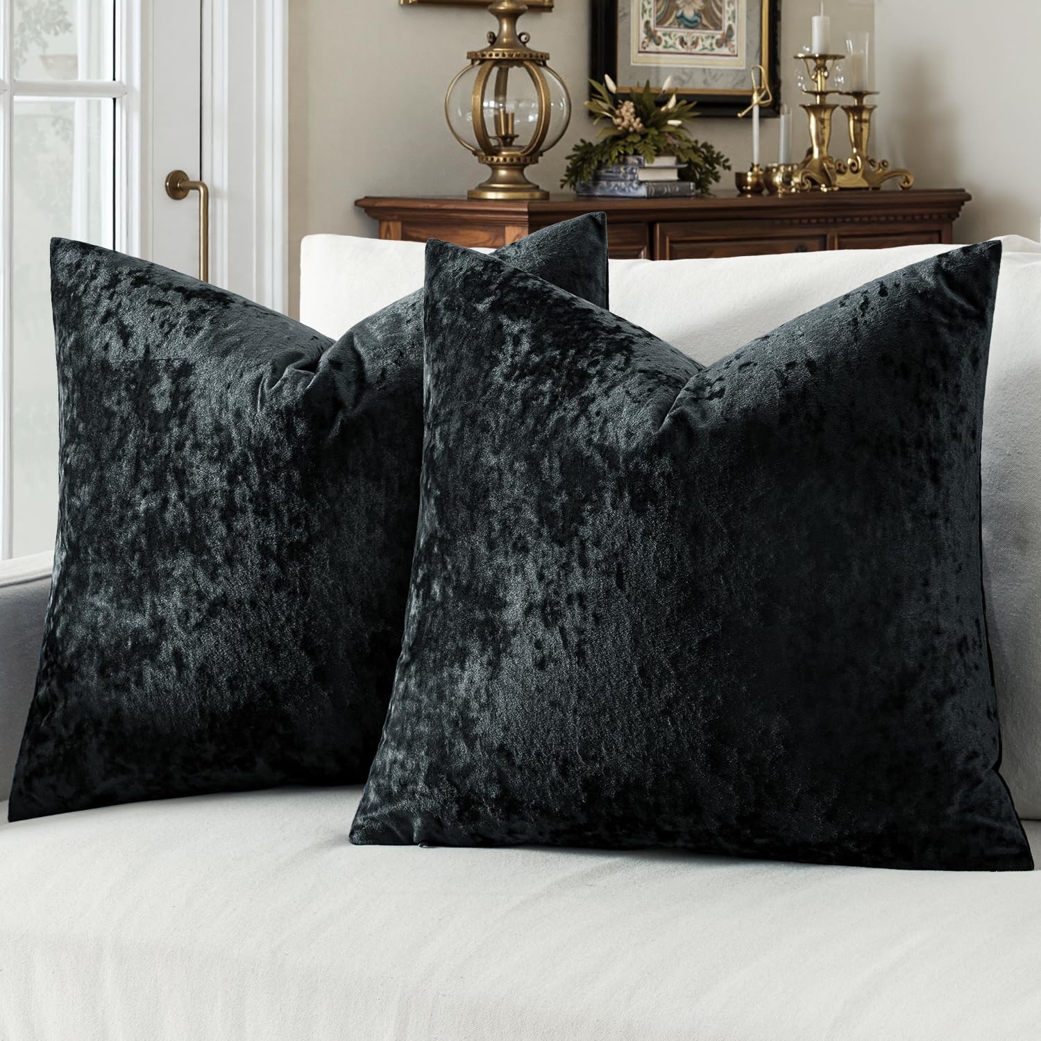 Photo 1 of MIULEE Velvet Throw Pillow Covers Set of 2, Soft Neutral Decorative Pillow Cases with Luxurious Textured Vintage Cushion Covers for Home Decor Couch Sofa Bed,Black 18x18 inch