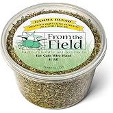 From The Field | Gamma Blend Catnip, Silver Vine &amp; Valerian Root | 2 Oz Tub | Organically Grown Catnip, Silver Vine &amp; Valerian Root, Fresh &amp; Potent, Natural Cat Attractant, Resealable Tub, USA-Made