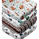 4 Pack Woodland Forest Animals Wood Neutral Unisex Fitted Baby Crib Sheets Set for Baby Boys or Girls