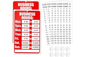 2 Piece Business Hours Sign, FlyCoco Open Hours Signs for Business Adjustable, Assured Signs Business Hours Sign for Glass Door Window Store Office Outdoor, Contains 2 Sign Boards 360 Usable Stickers