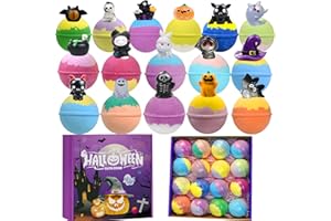 CXJZ 16 Halloween Organic Bath Bombs for Kids, Halloween Party Gifts for Kids with Surprise Inside, Different Halloween Element Toys Inside, Suitable for Boys Women Toddlers and Girls