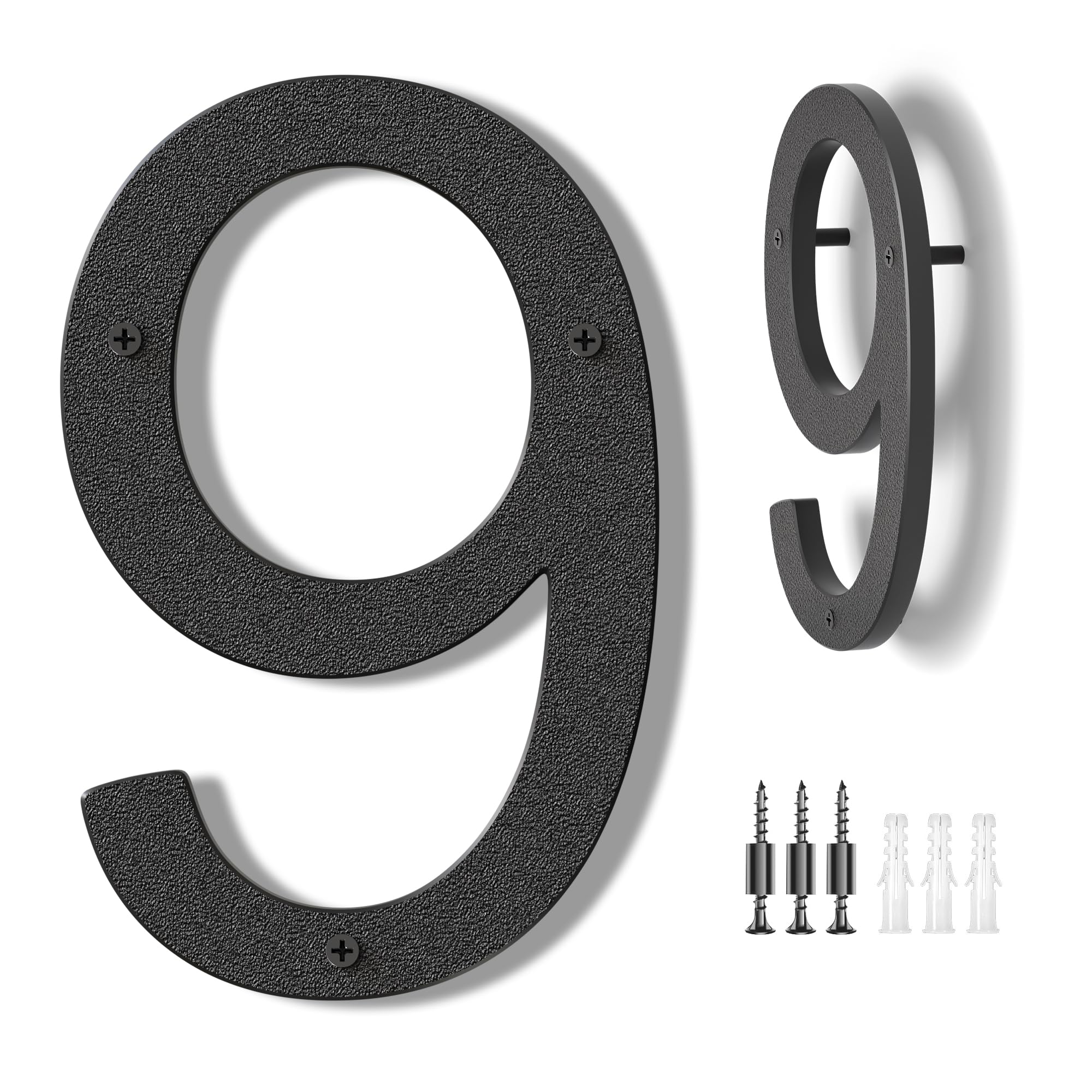 House Numbers Large Door Number 10 inch/25 cm - Modern House Numbers Black Plastic Exterior Front Door - Address Numbers 9