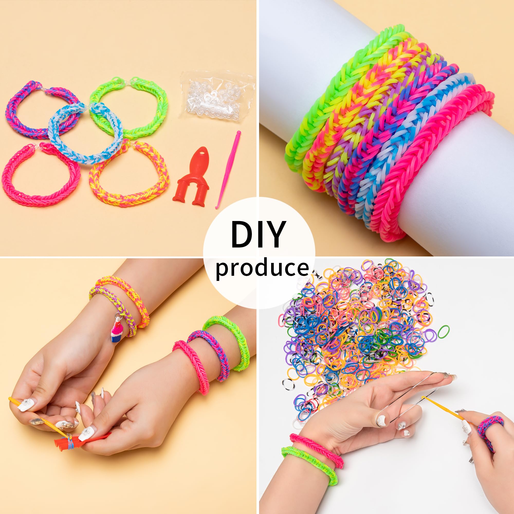 XKDOUS 24 Colors Rubber Band Bracelet Kit, Rubberband Bracelet Making Kit for Kids Ages 6+
