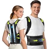 Rakiie Posture Corrector for Men and Women, Back Brace Straightener | Adjustable, 4 Bars, Cushioned Pads, Straightens Hunchback, Round Shoulders, Relieves Back Pain, Blue, M