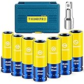 Thinkpro Impact Lug Nut Socket-8 Pieces Thin Wall Impact Sockets,Non-Marring Impact Socket Set,1/2 Deep Wheel Protector Metric 15 17 19 21 22 MM & SAE 13/16 7/8 in.Cr-Mo Steel