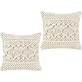 Mkono Throw Pillow Cover Macrame Cushion Case (Pillow Inserts Not Included) Set of 2 Decorative Cover for Bed Sofa Couch Bench Boho Home Decor,17 Inches