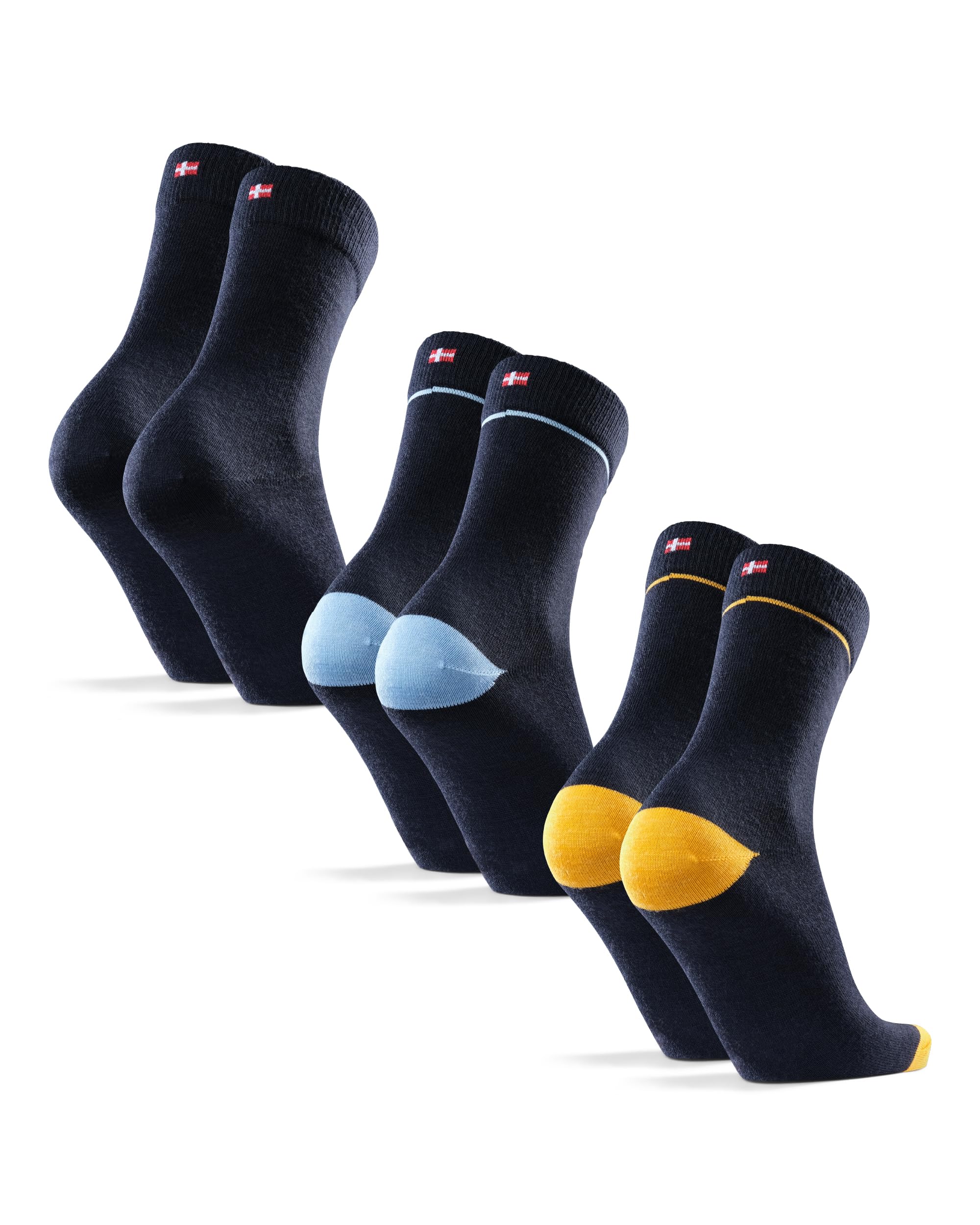 DANISH ENDURANCE Merino Wool Socks Mens, Premium Smart Mens Socks, Breathable Comfort, 3 or 5 Pack, Multicolour : 1 X Navy, 1 X Navy/Yellow, 1 X Navy/Light Blue, 9-12