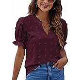 Blooming Jelly Women's Puff Sleeve Casual Tops Fashion White Polka Dot Blouses Dressy Ladies Summer Tops
