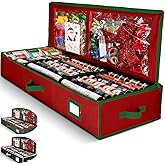 Premium Wrapping Paper Organizer Storage | Gift Wrap Holder With Extra Pockets for Christmas Decorations, Reinforced Handles, Heavy Duty, Ultra-Durable, Tear-Proof Fabric - Fits Up to 27 Rolls (Red)