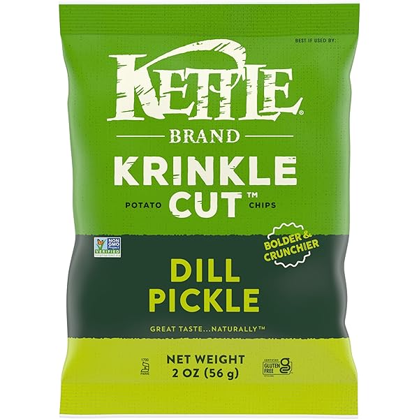 KETTLE BRAND POTATO CHIPS, KRINKLE CUT, DILL PICKLE KETTLE CHIPS, SNACK BAG 2 OZ