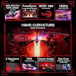 SANSUI 27 Inch Curved Gaming Monitor 180Hz 1ms with