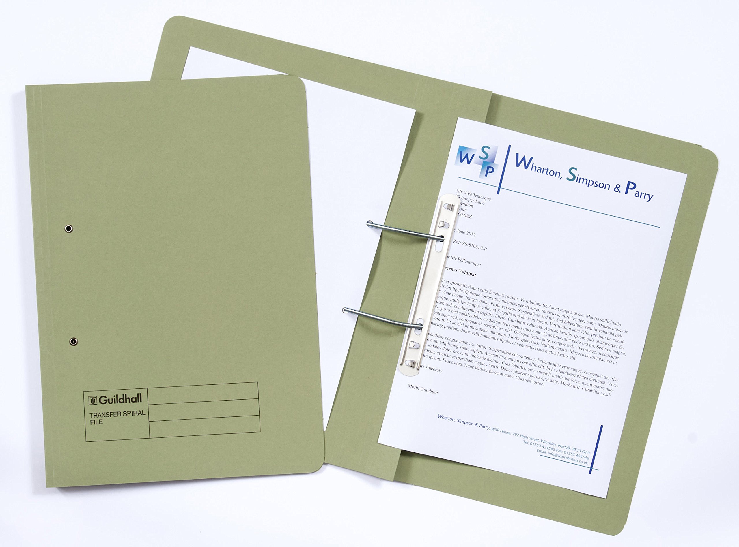 Exacompta - Ref 348-GRNZ - Guildhall - Pocket Spiral File, 315gsm Heavyweight Manilla, Holds A4 & Foolscap Documents, Left Hand Pocket, Blue Angel Certified - Green, Pack of 50