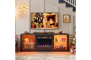 Bestier 63" Modern Fireplace TV Stand for TVs Up to 70", Electric Entertainment Center with Adjustable LED Storage Cabinets, Textured Door, Farmhouse Media Console for Living Room, Black Marble