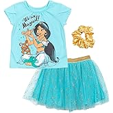 Disney Princess Moana Frozen Girls T-Shirt Tulle Mesh Skirt and Scrunchie 3 Piece Outfit Set Toddler to Big Kid