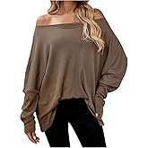 Verdusa Women's Off The Shoulder Tops Long Sleeve Asymmetrical Oversized T Shirts