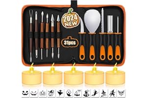 NESSTU Pumpkin Carving Kit with Stencils, 31 PCS Halloween Pumpkin Carving Tools, Professional Pumpkin Carving Set, Heavy Duty Stainless Steel Jack-O-Lanterns Pumpkin Carving Knife for Kids Adults