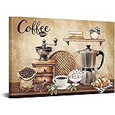 KREATIVE ARTS Coffee Bar Wall Art 16x24 Inch Kitchen Canvas Print Vintage Beans and Croissant Picture for Cafe Dining Room Coffee Station Rustic Home Decor