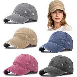 5/6 Packs Vintage Washed Plain Baseball Cap Distressed Dad Golf Hat for Men Women