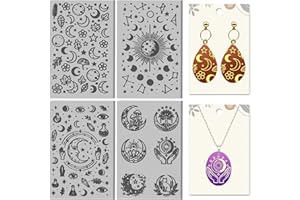 CONCHLERY 4 Sheets Moon Pattern Clay Texture Mat Phase Divination Elements Polymer Clay Texture Sheets DIY Tools for Pottery 