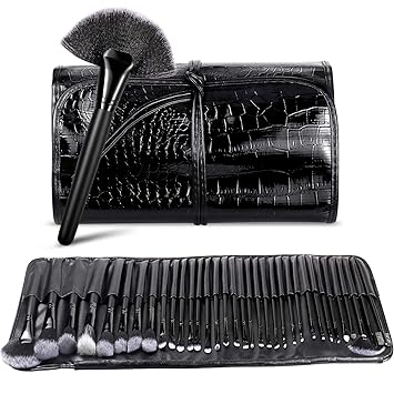 BESTOPE Make up Pinsel Set 34 Stück mit Leder Tasche Pinselset Kosmetik Professionelles Kosmetikpinsel Schminkpinsel Kabuki F