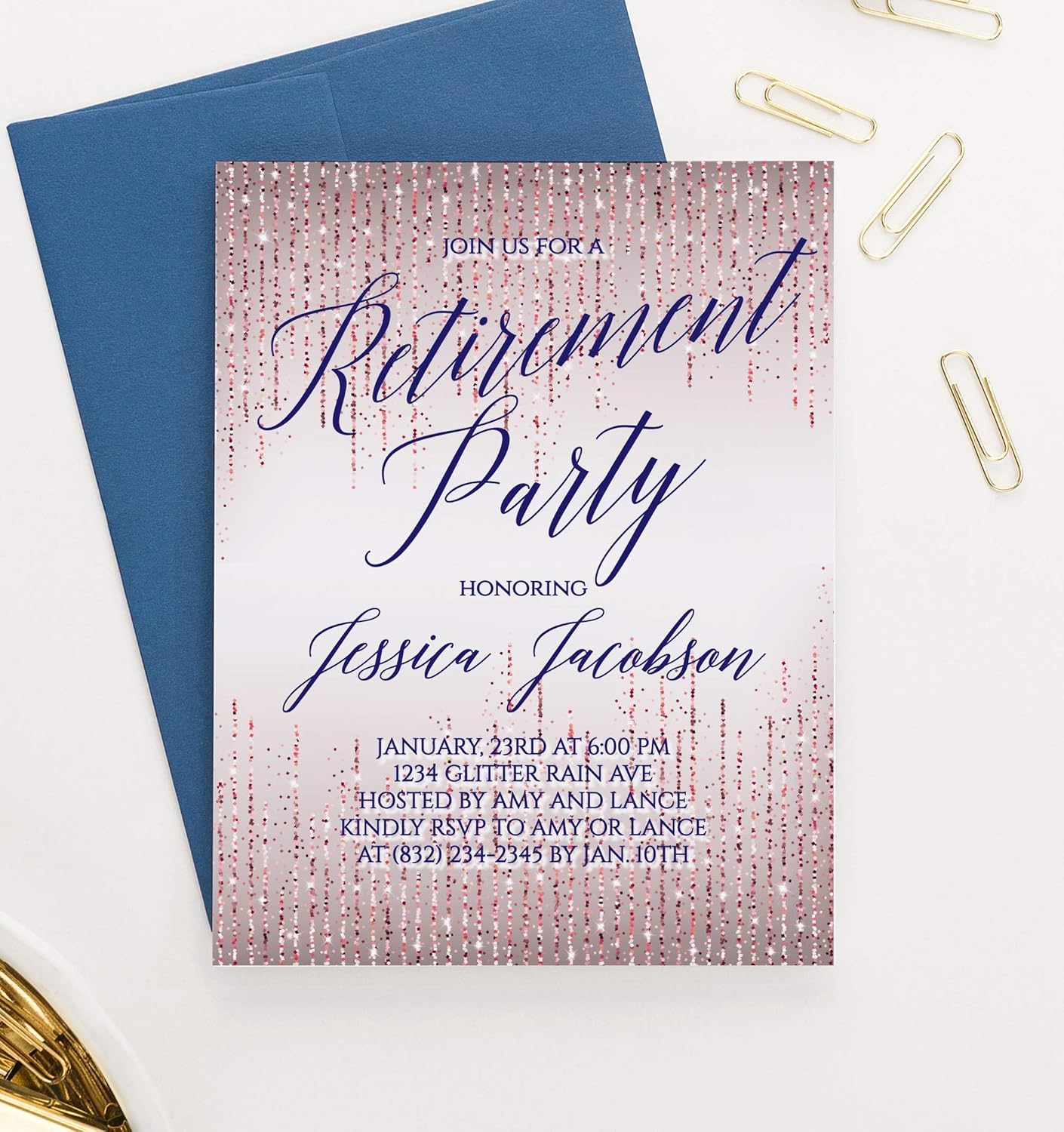 Elegant Retirement Party Invitation, Rose Gold Glitter
