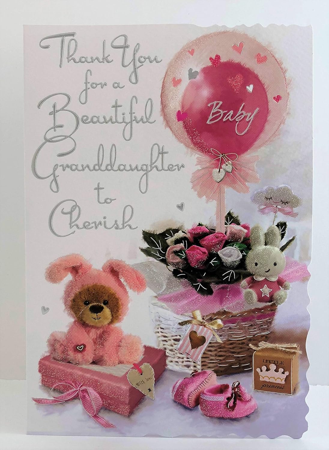 Jonny Javelin Thank You for A Beautiful Granddaughter to Cherish New Baby Card, Pink, 157 mm x 235 mm