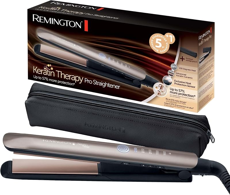 Glätteisen Profi [Hitzeschutzsensor um Haarschäden zu verringern] Keratin Protect (hochwertige Keratin-Keramikbeschichtung mit Mandelöl) Digitales Display, 160-230°C, Haarglätter S8593