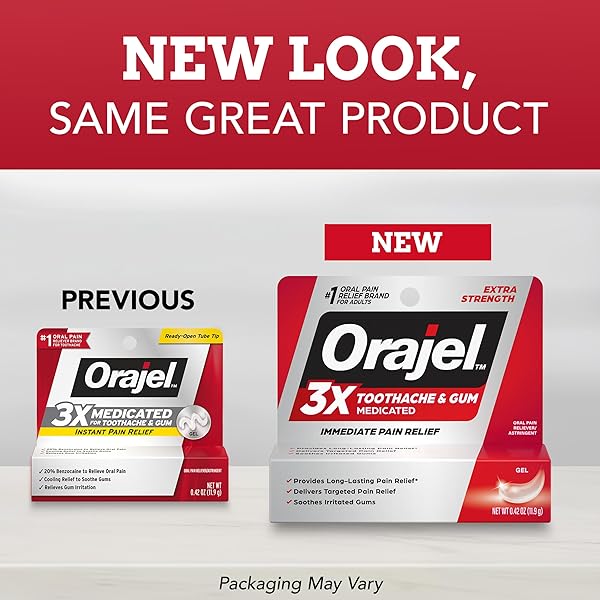 ORAJEL 3X FOR TOOTHACHE & GUM PAIN: MAXIMUM GEL TUBE 0.42OZ – FROM #1 ORAL PAIN RELIEF BRAND – ORAJEL FOR INSTANT PAIN RELIEF