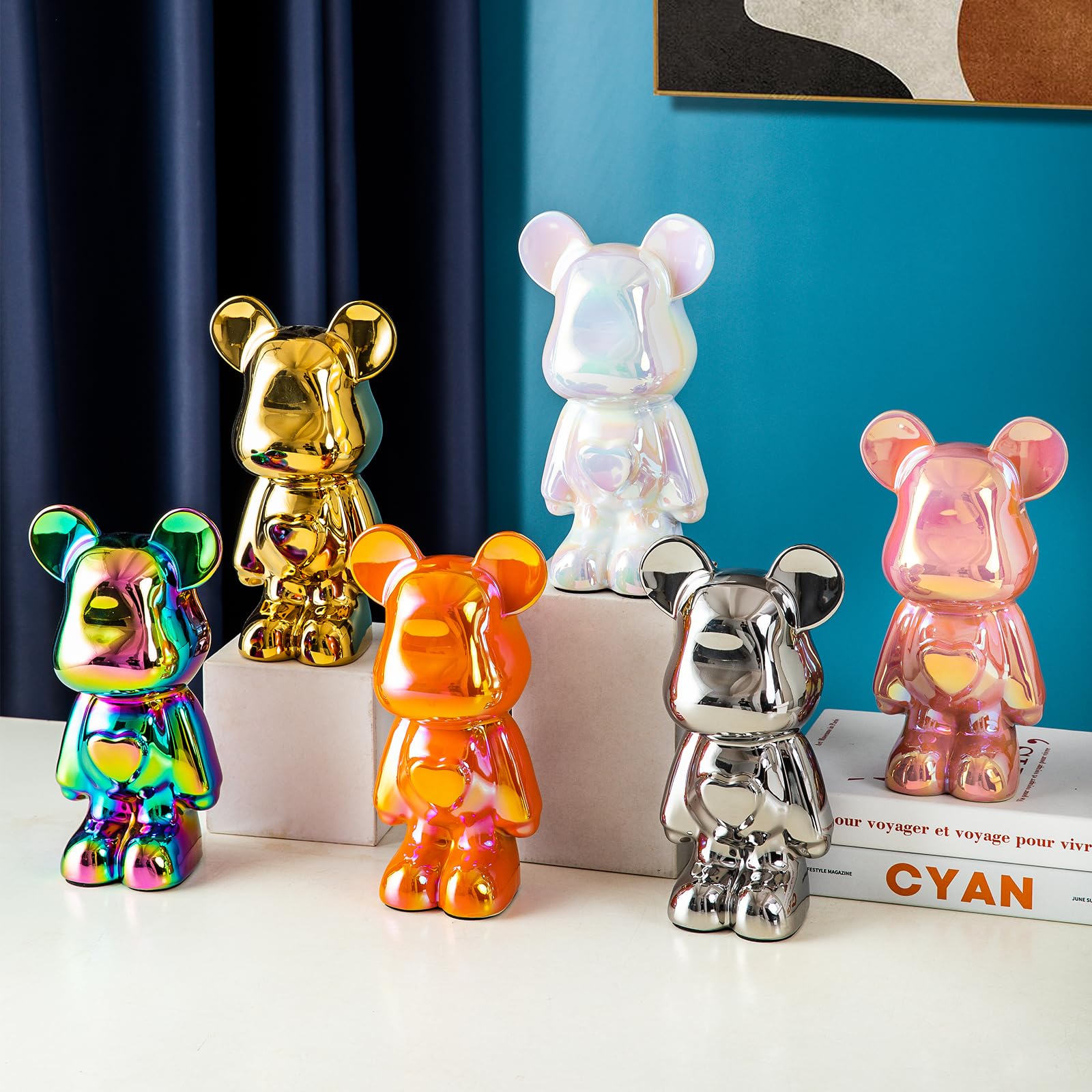 Yundu Ceramic Piggy Bank for Kids and Adults - Coin Bank for Girls and Boys - Gold Love Bear Decoration - Modern Décor, Hypebeast Room Décor - Gifts for Birthdays