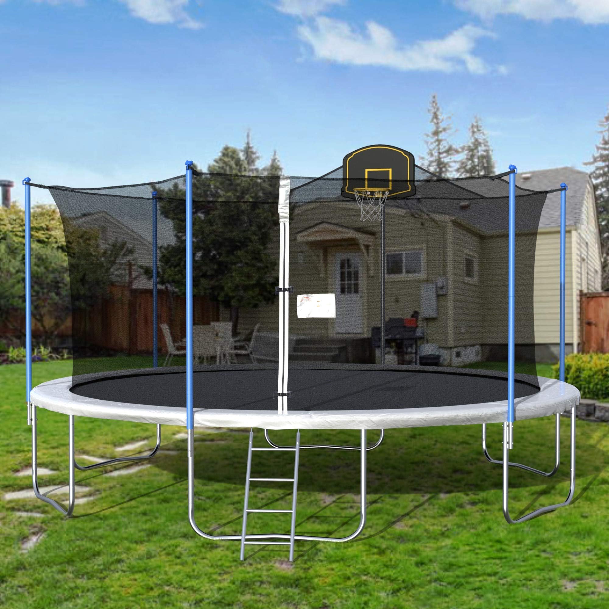Jump Power 14ft 15ft Round Trampoline with Safety Enclosure Net,Basketball Hoop and Ladder