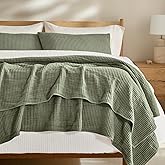 EVERGRACEHOME Cotton Coverlet Set King Size 3 Pieces, Lightweight Soft Ribbed Matelassé Bedspread Quilt Set, Cozy Oversized Quilted Bedding Set with 2 Pillow Shams for All Seasons, Olive Green