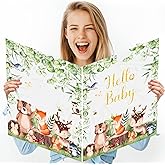 Giant Baby Shower Greeting Card 22 x 14 inch Big Woodland Animals Baby Shower Decorations Card Large Sage Green Baby Plastic Card Gift for Girl Boy Neutral Party Supplies Gender Reveal Party Decor