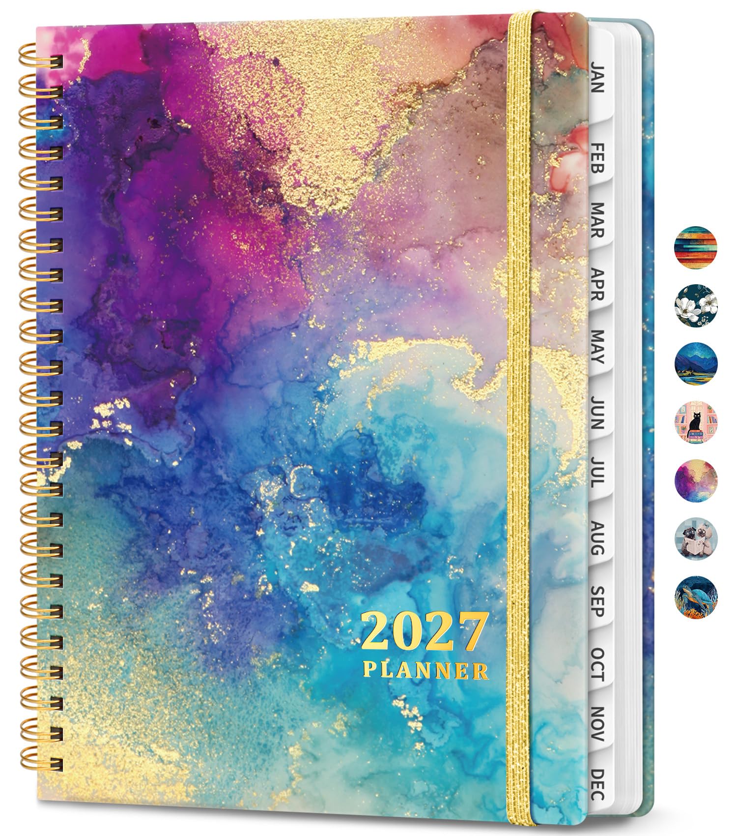 2027 Planner, Weekly & Monthly Calendar Book, Jan-Dec 2027, 6.4" x 8.5" | 23 Notes Pages, Hardcover, Monthly Tabs, Spiral Binding, Inner Pocket, Ideal for Home, Office & School, Gold